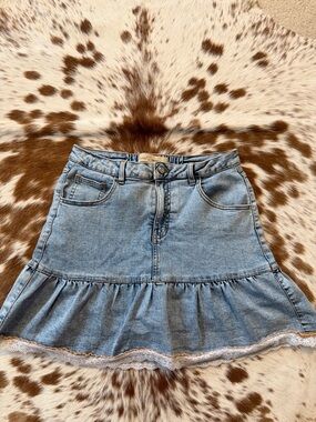 Light Blue Denim Ruffle Hem Skirt